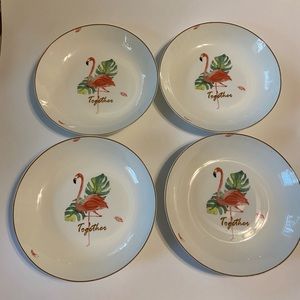Yomerto "Bone China" Flamingo Together set of 4 plates and 4 small bowls
